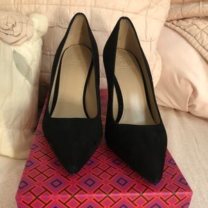 Tory Burch Elana 85MM Pump in Black Suede